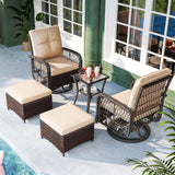 Jolydale 5 Pieces Patio Furniture Set Outdoor Wicker Rattan Swivel Gliders Rocker Patio Bistro Set with Rocking Chairs and Side Table for Deck, Backyard, and Porch, Beige Jolydale