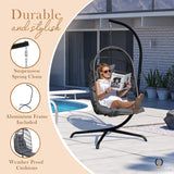 Coco Chair Hanging Egg Chair with Stand & Leg Rest | Modern Outdoor Egg Chair with Pillow | Foldable Swing Chair for Indoor & Outdoor | Dark Gray coco chair