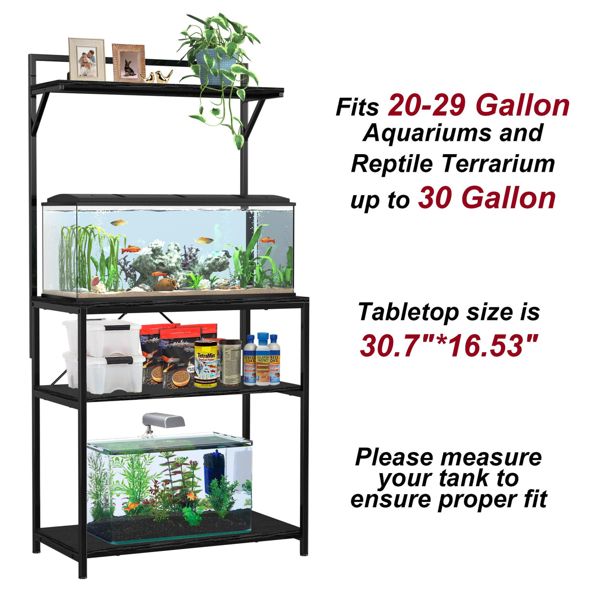 GDLF 20-29 Gallon Fish Tank Stand with Plant Shelf, Aquarium Stand with Storage Shelf for 20 Gallon Long Aquarium 30.7" x 16.53" Tabletop Fits Aquarium,Turtle Tank or Reptile Terrariums GDLF