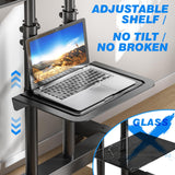 Mobile TV Cart for 32-83 Inch Screens up to 110 lbs, Height Adjustable Rolling TV Stand with Locking Wheels and Metal Shelf, Portable Outdoor Floor TV Stand Movable Monitor Holder for Home Office Rfiver