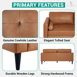 Naomi Home Genuine Leather Sofa - Revel in Exquisite Leather Opulence - Unparalleled Luxury Mid-Century Leather Sofa - Embodiment of Cozy Lounging and Contemporary Design Tan Naomi Home