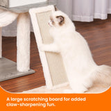 Hebly Wood Cat Tree for Indoor Cats, Cat Condo for Large Cats with Self Groomer,Modern Cat Scratching Tower with Basket,Hammock,Dangling Ball and Leaves,Rustic Gray HCT120SG Heybly