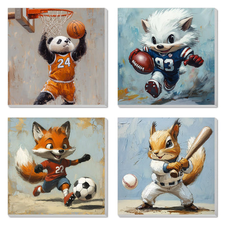 4 Pack Paint by Numbers Kit for Kids, Animals Color by Number Painting Kits for Kids Ages 8-12 Sports Paint by Numbers with Framed Canvas Children DIY Paints by Number Kits for Beginners 8x8 Inch AILIBUT