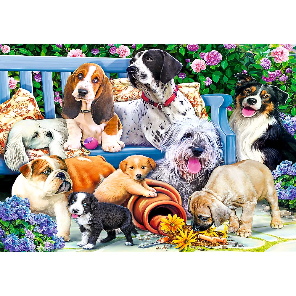Trefl Dogs in The Garden 1000 Piece Jigsaw Puzzle Red 27"x19" Print, DIY Puzzle, Creative Fun, Classic Puzzle for Adults and Children from 12 Years Old Trefl