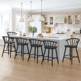 LUE BONA Wood Bar Stools with Semicircular Backrest, Black Farmhouse Barstools Set of 3, Modern Counter Height Bar Stools for Kitchen Island, 24 Inch LUE BONA