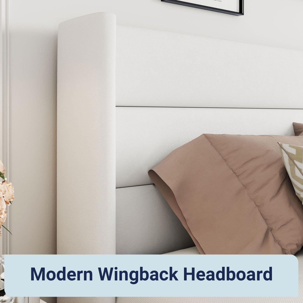 Allewie Full Size Velvet Lift Up Storage Bed, Modern Wingback Headboard, Hydraulic Support, No Box Spring Needed, White Allewie