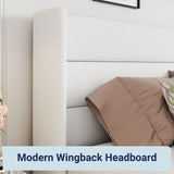 Allewie Full Size Velvet Lift Up Storage Bed, Modern Wingback Headboard, Hydraulic Support, No Box Spring Needed, White Allewie