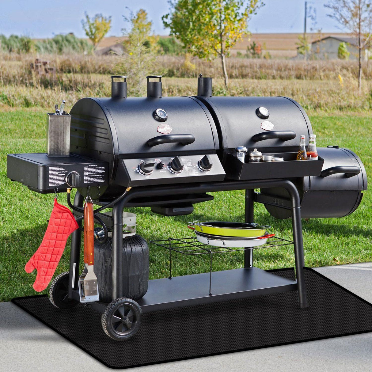 Rumlick 75 x 48 inch Under Grill Mats for Outdoor Grill, Oil and Waterproof, Double-Sided Fireproof Mat Fire Pit Mat Fireplace Mat Outdoor BBQ Mat for Protecting Deck and Lawn rumlick