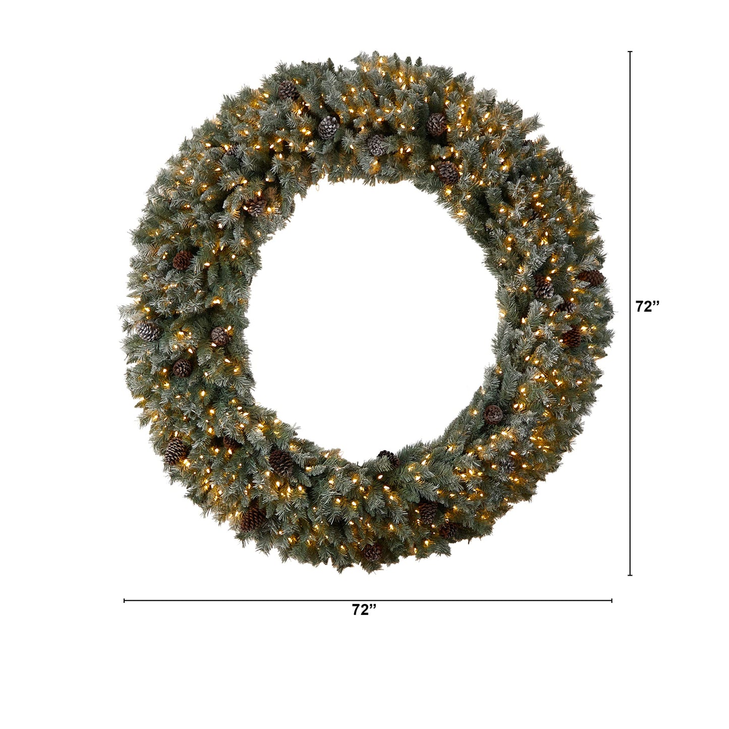 Nearly Natural 6ft. Giant Flocked Christmas Artificial Wreath with Pinecones, 600 Clear LED Lights and 1000 Bendable Branches