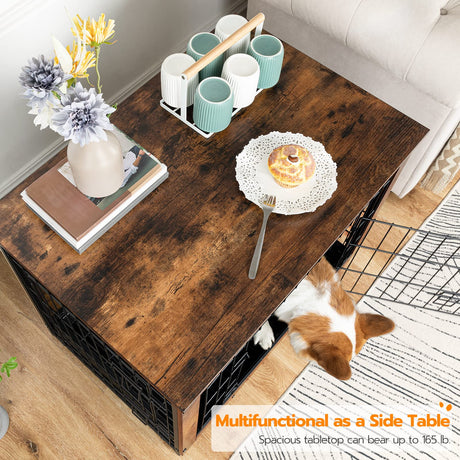 HOOBRO Dog Crate Furniture, Indoor Dog Kennel, Wooden Dog Furniture with Pull-Out Tray, Double Doors Dog House, Modern Side End Table for Medium/Large/Small Dog, 32.5" L, Rustic Brown BF802GW03G1 HOOBRO