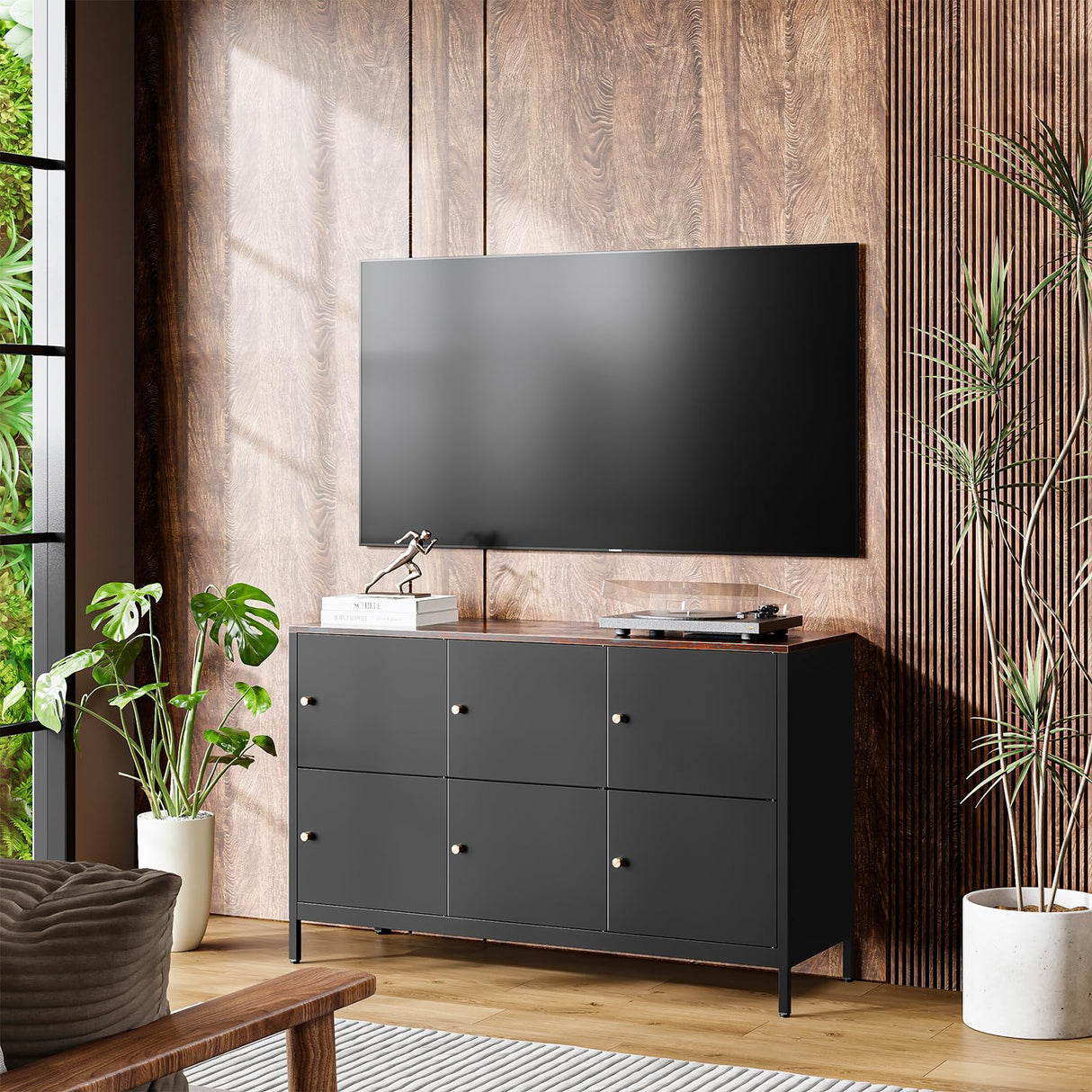 STANI Sideboard Buffet Cabinet with Storage Metal Storage Buffet Table with 6 Doors Coffee Bar Cabinet Kitchen TV Stand Cupboard Console Table for Living Dining Room Kitchen Hallway STANI