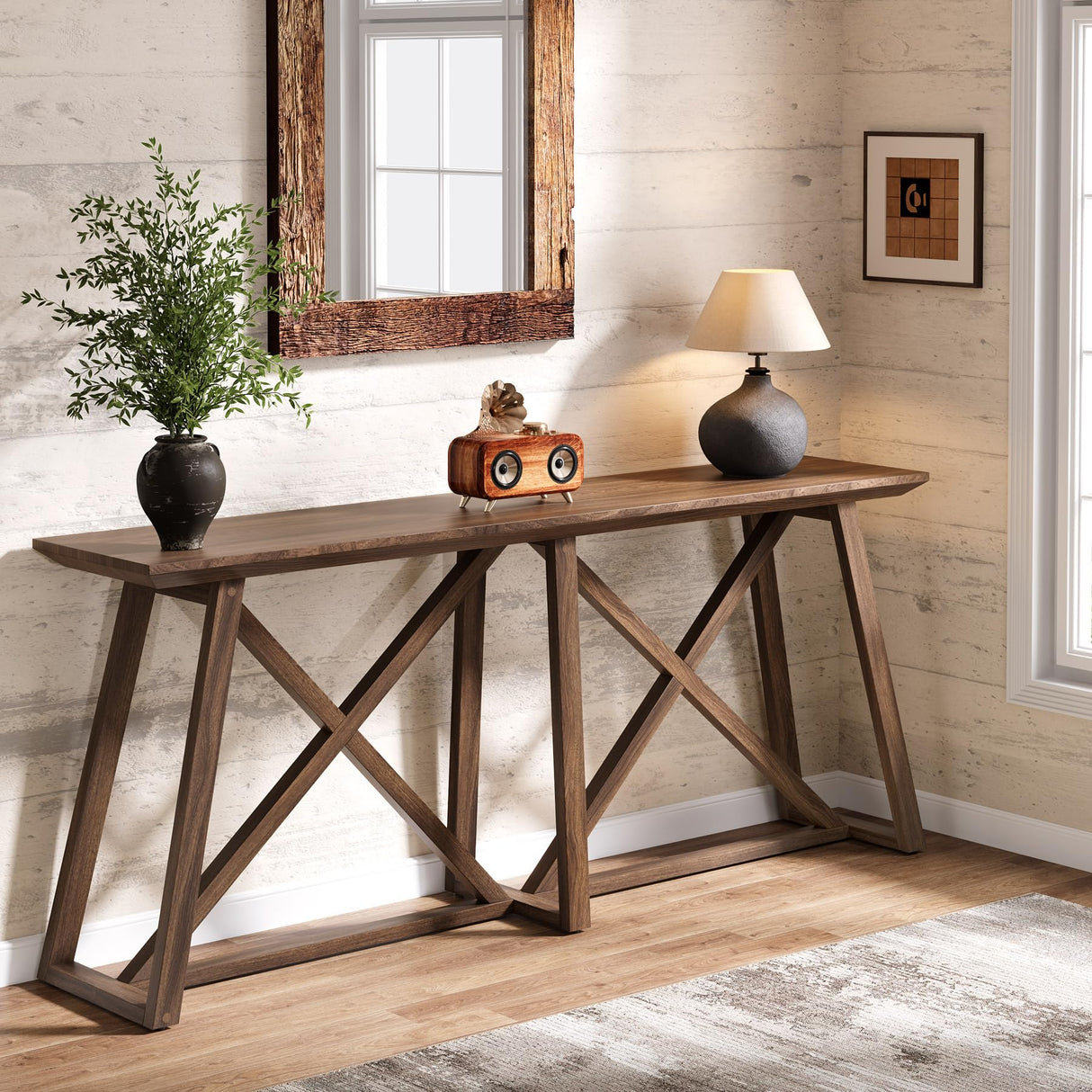 Tribesigns Farmhouse Console Table for Entryway: 70.9-Inch Extra Long Entryway Entry Table, Narrow Wooden Sofa Table Behind Couch for Hallway, Entrance, Foyer, Living Room, Rustic Brown Tribesigns