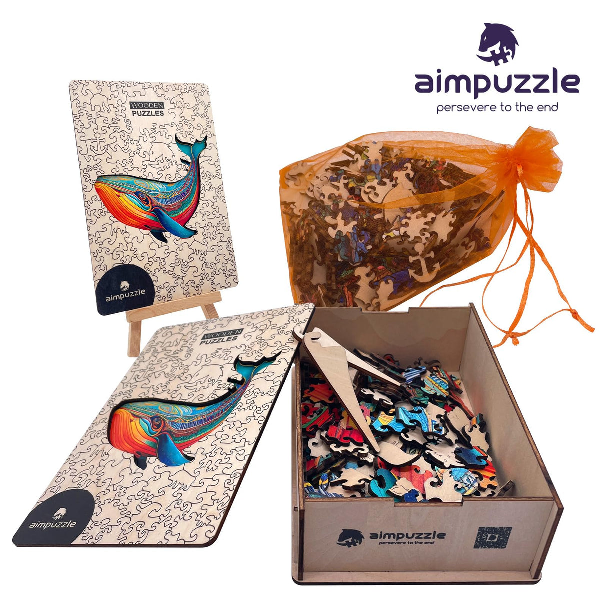 Wooden Puzzles for Adults, Whale Unique Shaped Wooden Jigsaw Puzzle, Ocean Animals Wood Cut Puzzles, Birthday Holiday, 170 Pieces, 10.23"x12.79" AIMPUZZLE