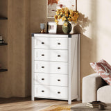 WLIVE Farmhouse White Dresser for Bedroom, 5 Drawer Dresser Storage Organizer, Tall Wood Dressers with Double Rustic Handle, Chest of Drawers for Living Room, Hallway, Closet WLIVE