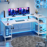 SEDETA White Gaming Desk 70.8'' with LED Lights and Storage Shelves, Computer Desk with Monitor Stand, Power Outlets and Cup Holder, Large PC Gamer Desk, Gaming Table for Bedroom, Living Room SEDETA