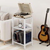 TUTOTAK Record Player Stand with Storage Up to 100 Albums，Record Storage Table,3 Tier End Table with Charging Station,Side Table for Living Room, Bedroom, White TB01BW076 TUTOTAK