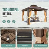 MELLCOM Hardtop Gazebo 10x10, Heavy Duty Galvanized Steel Double Roof with Stylish Vertical Stripes, Nettings and Curtains Included MELLCOM