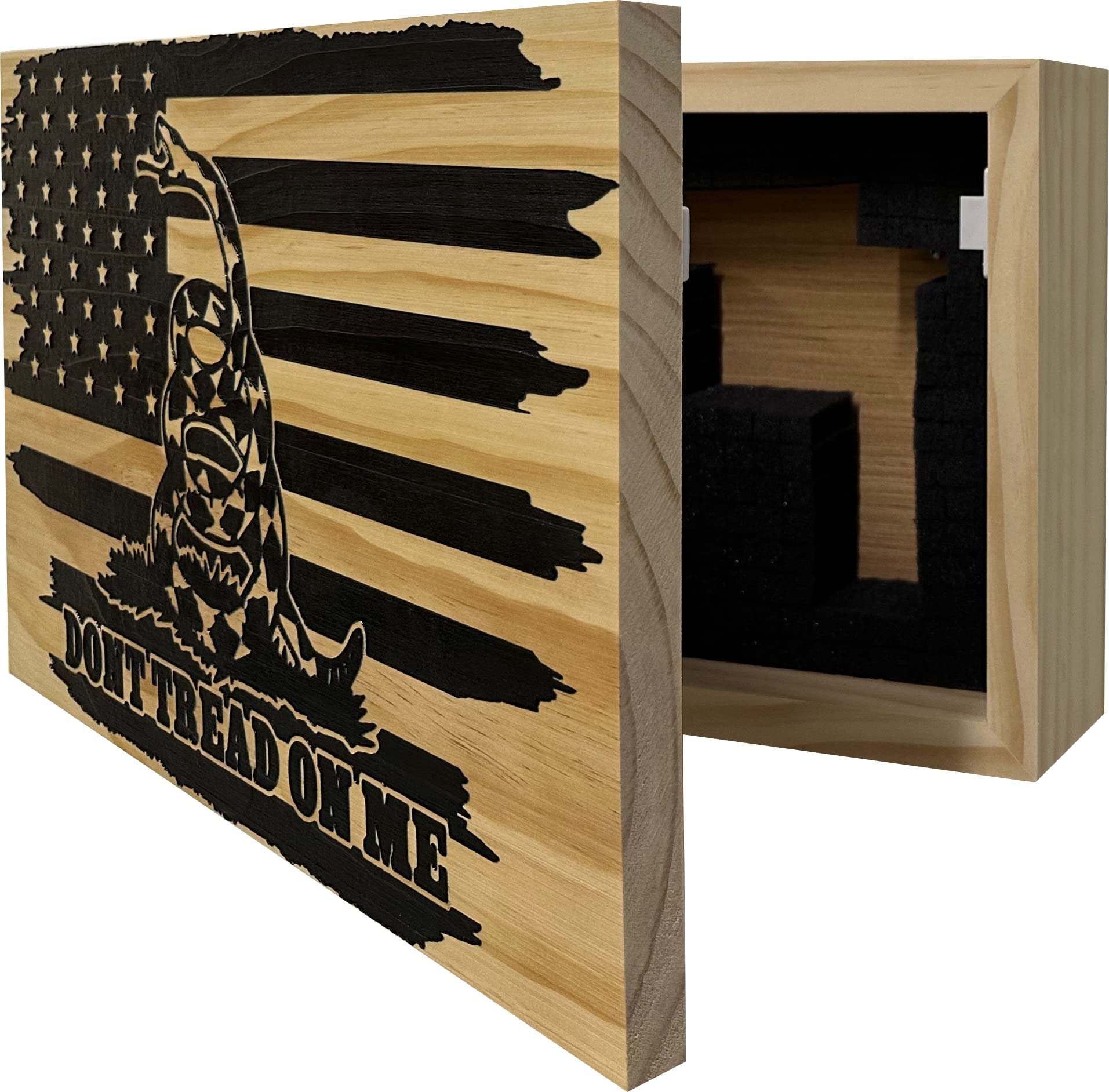 Bellewood Designs Dont Tread On Me American Flag Wall-Mounted Secure Gun Cabinets & Safes (Distressed) - WoodArtSupply