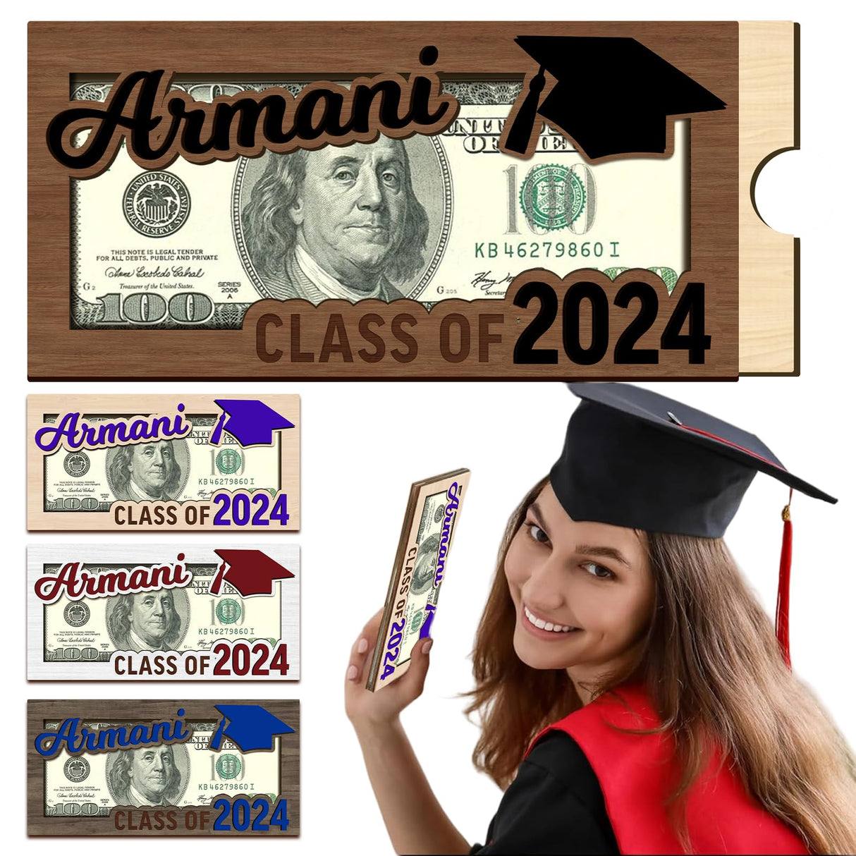 ubmpj Personalized Graduation Gift 2024 Money Holder Class of 2024 Graduation Custom Cash Holder Ideas for High School College University Graduations Party Supplies -Brown ubmpj
