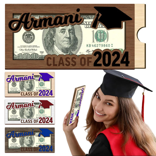 ubmpj Personalized Graduation Gift 2024 Money Holder Class of 2024 Graduation Custom Cash Holder Ideas for High School College University Graduations Party Supplies -Brown - WoodArtSupply