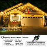 66ft Icicle Lights for Outside - 640 LED Christmas Lights Outdoor with 120 Drops 8 Modes, Plug in Twinkle Light Outside for Holiday Wedding Party Tree Room Indoor Thanksgiving Decoration, Warm White Nielfoi