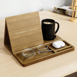 NiHome Bamboo Wooden Book Stand Holder with Triangle Design for Spine-Friendly Book Resting, Natural Finish Multipurpose Organizer with Detachable Magnetic Base for Glasses, Pens, Smartphone (Brown) NiHome