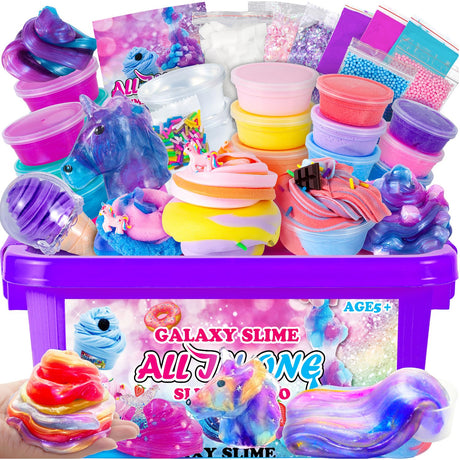 All in one Galaxy Slime Kit, Party Favor Gifts Slime Stress Relief Toy Scented Sludge Toy for Kids,Slime Add-Ins,Non Stick Birthday Halloween EASYCITY