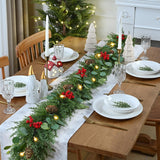 Waipfaru Christmas Decorations, 5.9FT Christmas Garland with Lights, Prelit Lighted Christmas Greenery Cedar Garland Cypress for Home Table Mantel Stair Railing Indoor Outdoor Xmas Decor Waipfaru