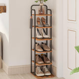 Hzuaneri 6 Tiers Vertical Shoe Rack, Narrow Shoe Tower, Tall Shoes Shelf with 2 Hooks, Adjustable Shelves, Corner Shoes Shelves for Small Spaces, Entryway, Living Room, Rustic Brown SR04201B Hzuaneri