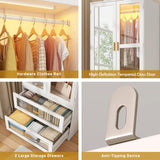 2 Doors Armoire Wardrobe Closet with LED and Mirror,71" H Freestanding Wooden Wardrobe Closet Cabinet for Bedroom w 2 Drawers,Wooden Clothing Storage Cabinet w Hanging Rod,Closets for Bedroom(White) chartustriable