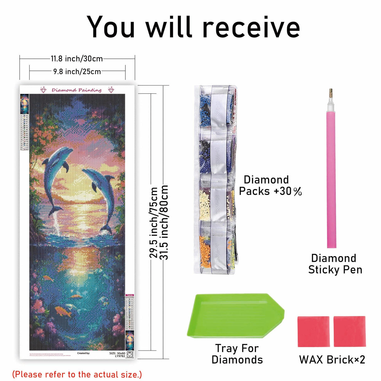 Kaliosy 5D Diamond Art Kits for Adults Dolphins, Large Size DIY Sea Life Diamond Painting Full Round Drill Crystal Art - Craft Cross Stitch Embroidery for Home Wall & Office Decor 11.81x31.5 inch Kaliosy