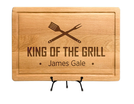 King of the Grill, Cutting Board, Personalized Cutting Boards for Men and Dad, Fathers Day, Dad's Birthday, Christmas Gift, Custom Cooking Gift, BBQ Gifts, Kitchen Gift, With Apron and Display Stand Generic
