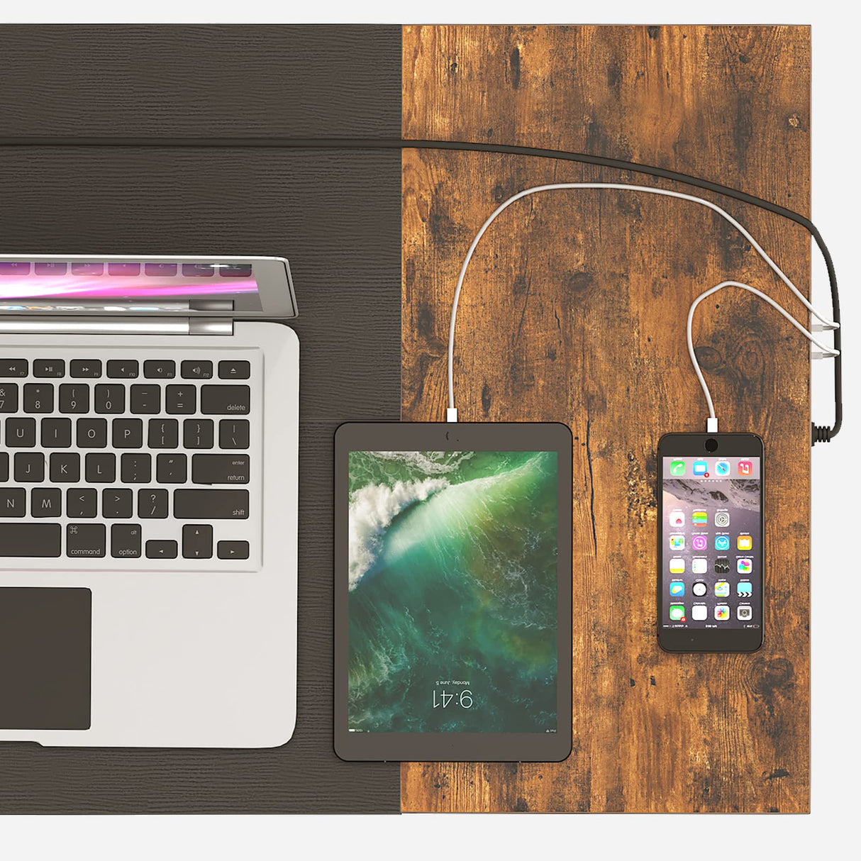 HOOBRO Computer Desk, Home Office Desk with Power Outlet, Modern Study Writing Desk with 3 Hooks for Study Room, Home Office, Sturdy and Stable, Easy to Assemble, Rustic Brown and Black BF40UDN01 HOOBRO