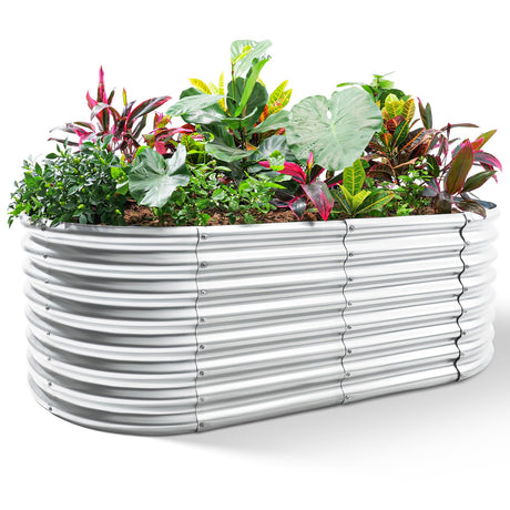 Land Guard 24“ Tall Galvanized Raised Garden Bed Kit, Galvanized Planter Garden Boxes Outdoor, Oval Large Metal Raised Garden Bed for Vegetables (Classic Silver, 4×2×2ft) Land Guard