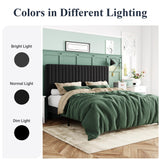 Allewie Queen Bed Frame, Velvet Upholstered Platform Bed with Vertical Channel Tufted Headboard, Mattress Foundation with Strong Wooden Slats, Box Spring Optional, Easy Assembly, Black Allewie