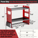 YYR Power Tool Organizer Wall Mount with Charging Station, Cordless Tools Hanger and Battery Storage Rack for Garage Organization, Heavy Duty Drill Holder Shelf Build in Metal Power Strip - Red YYR