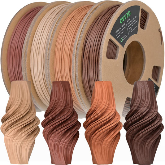 OVV3D Wood 3D Printer Filament Bundle, Wood PLA Filament 1.75mm Bundle, Wood Filament More Than 30% Real Wood Fiber, Walnut, Oak, Cherry, Teak, 1.75 PLA Filament 3D Printing Filament, 200g X  - WoodArtSupply