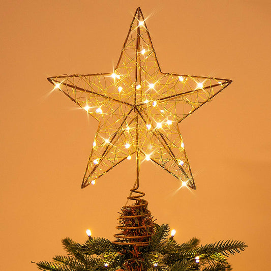 Rocinha Gold Christmas Tree Lighted Wire Topper with 30 LED Lights, 10 Inches