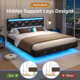 Hasuit Modern Queen Floating Bed Frame with LED Lights & Built-in Charging Station Hasuit