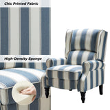 HULALA HOME Upholstered Wingback Recliner Chair, Small Adjustable Footrest Push Back Single Reclining Sofa, Mid Century Modern Lounge Armchair for Living Room, Bedroom, Reading/Stripe Navy HULALA HOME