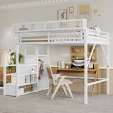 Duxelifin Queen Size Loft Bed with Staircase, Metal Loft Beds with Storage Shelves & Wardrobe, High Lofted Bed Frame, Loft Tall Bed for Boys Girls and Teens, No Box Spring Needed (White) Duxelifin