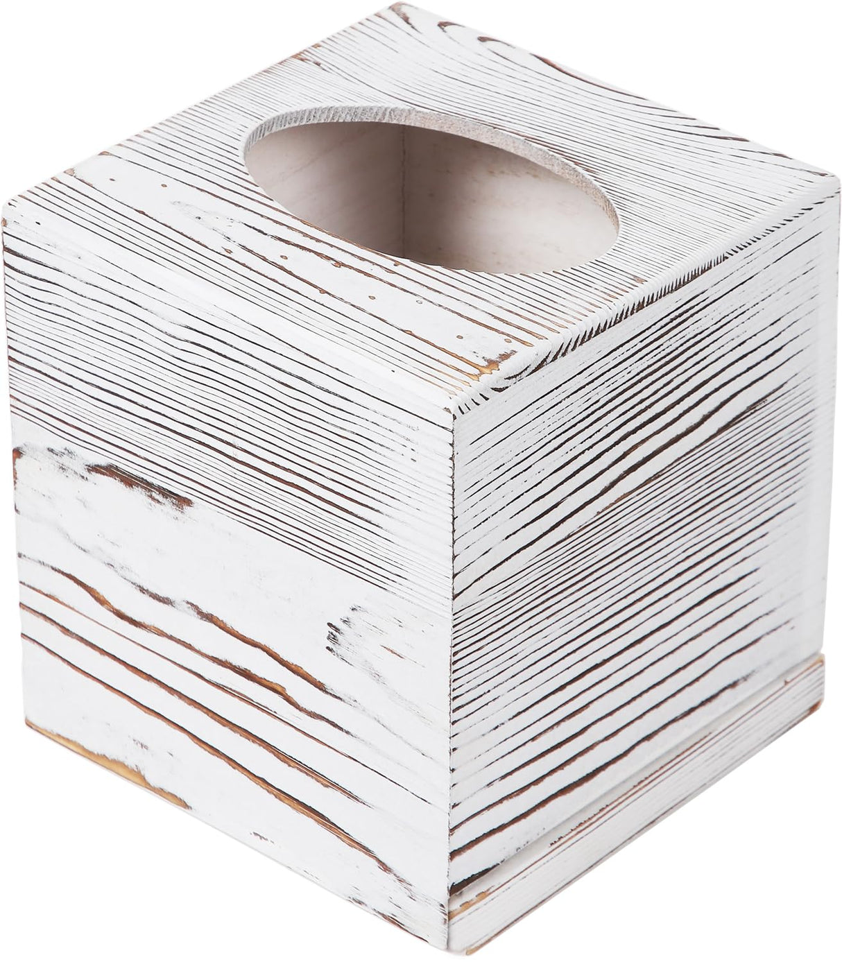 CATORY Tissue Box Cover, Wood Tissue Box Cover Square, Farmhouse Tissue Box Holder Covers Your Tissues, Decorative Tissue Cube Box Cover with Slide-Out Bottom (White) CATORY