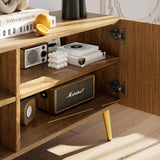 KIMOLST Modern 86in TV Stand for Living Room, Fluted Design Entertainment Center with Adjustable Shelves,Media TV Console Table with Storage for Bedroom,Natural KIMOLST