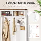 SogesHome Hall Tree with Bench, Coat Rack Close Storage with Shoe Bench, Farmhouse Tree Hall with 2 Storage Cabinet, 5 Hooks, Narrow Tall Cabinet for Entryway and Space Saving SogesHome