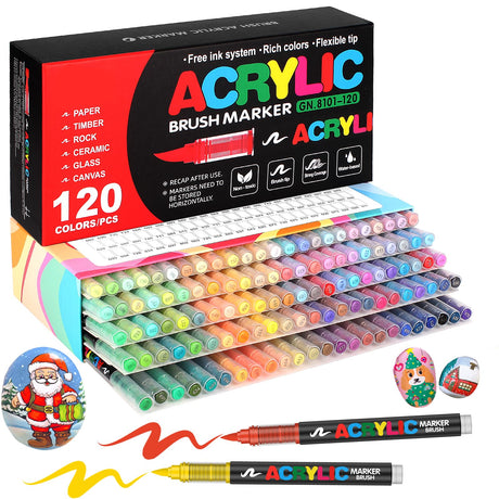 Amamao 120 Colors Acrylic Paint Markers, Soft Brush Tip Paint Pens and Paint Markers, Acrylic Paint Pens for Wood, Stone, Canvas, Glass, Fabric, Egg, Rock Painting and DIY Crafts Art Supplies Amamao