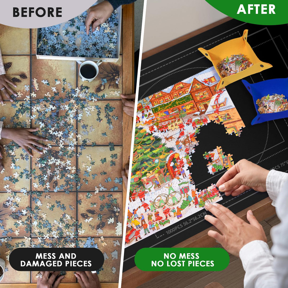 FELIZROCA Puzzle Mat - 1500 Piece Jigsaw Puzzle, Portable Roll-Up Mat for Adults - Includes Glue, 4 Sorting Trays, Storage Bag & Pump, Saver FELIZROCA