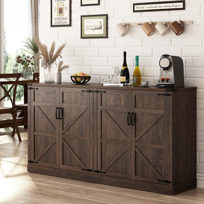 Sideboard Buffet Cabinet with Storage - 65 Inch Farmhouse Kitchen Pantries Sideboard Cabinet with Adjustable Shelves, Wooden Coffee Bar Cabinet Buffet Table for Kitchen, Dining Room, Brown