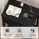 Vagusicc Nightstand Set of 2 with Charging Station, Bed Side Table with Fabric Drawer, Small End Table with 2-Tier Storage Shelves, 25.4" Tall Bedside Table, Black Night Stand for Bedroom, Living Room Vagusicc