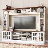 LUMISOL 4-Piece Wall Unit Entertainment Center with Bookshelf for TVs Up to 80", Walnut TV Stand with Adjustable Shelves, Rustic Large Media Console with Large Display Cabinet for Living Room, White LUMISOL