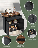 CHOEZON Kitchen Island Cart with Storage, Kitchen Island Table with Charging Station, Rolling Island Cart for Kitchen, 3 AC Outlets, Expandable Tabletop, Black and Rustic Brown MZD01UBFN1 CHOEZON